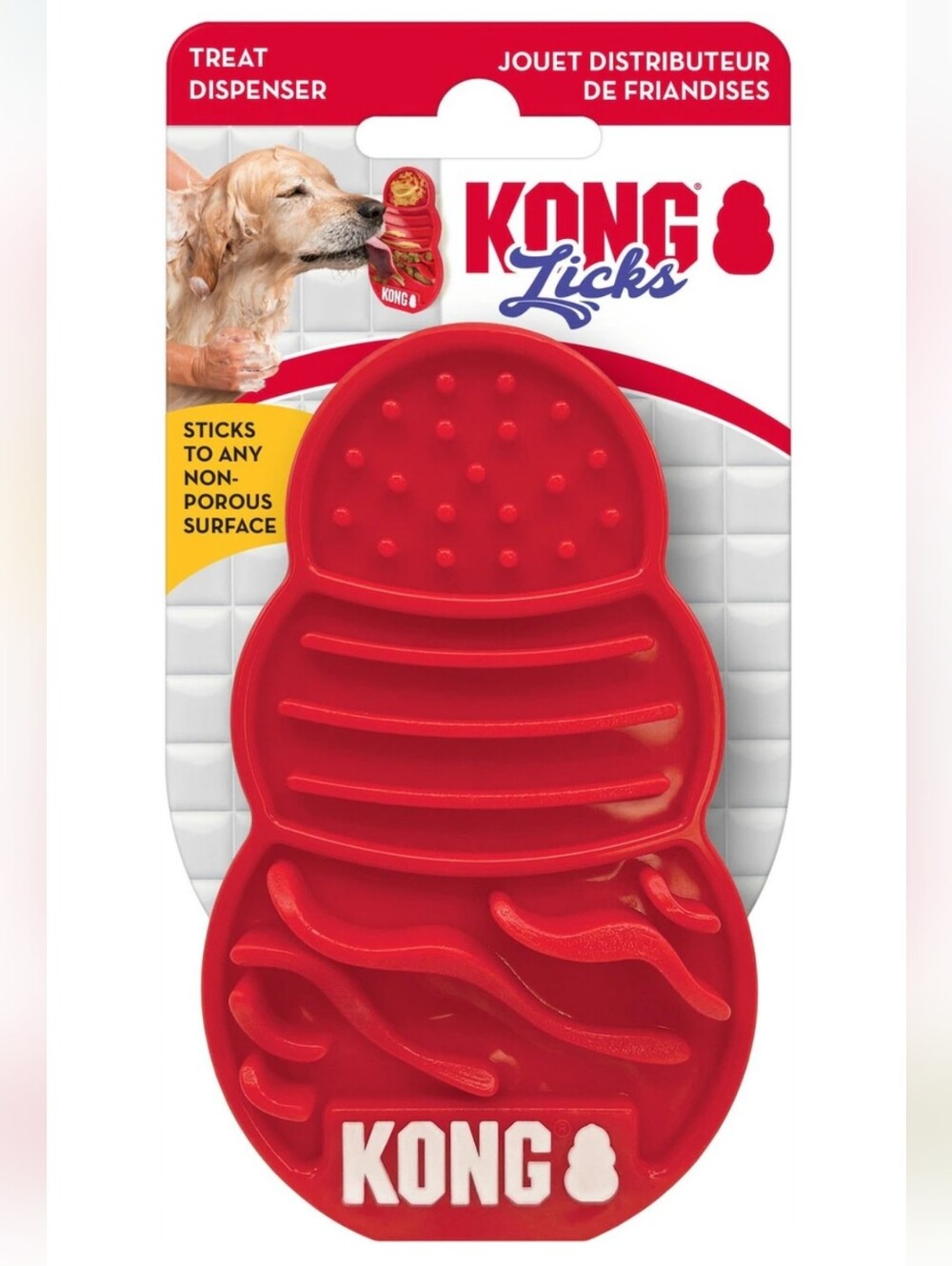 NWT KONG Licks Red Treat Dispenser for Pets With 2 Suction Cups Sticks To Most
